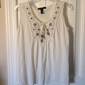 French Laundry beaded tie fron tank top.